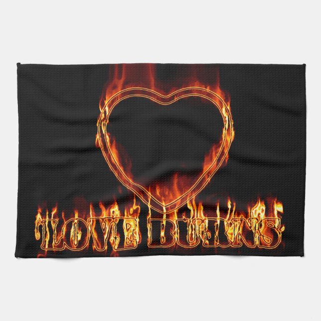 Love burns heart tea towel (Horizontal)