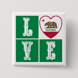 Love California Republic State Flag Heart Pride 15 Cm Square Badge