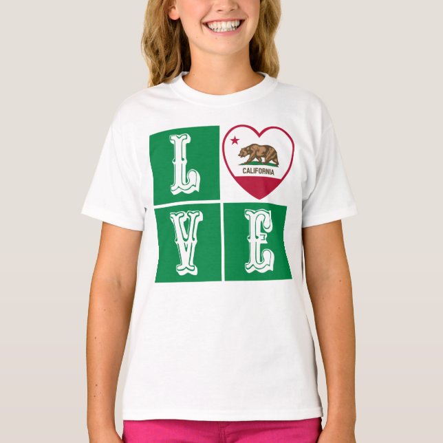 Love California Republic State Flag Heart Pride T-Shirt (Front)