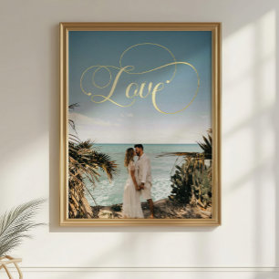 Love Calligraphy Couple Photo Foil Print