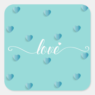 Love calligraphy cyan heart square sticker
