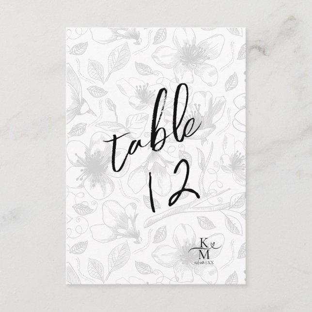 Love Calligraphy Floral Table Number B&W ID940 (Front)