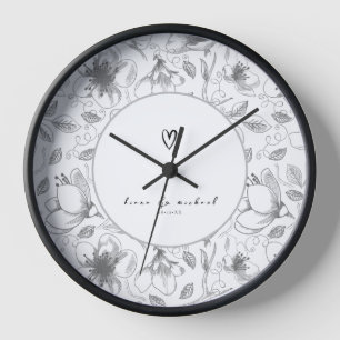 Love Calligraphy Floral w/Names Border Blk ID940 Clock