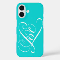 LOVE Calligraphy Heart Lettering Aqua Teal Elegant
