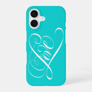 LOVE Calligraphy Heart Lettering Aqua Teal Elegant iPhone 16 Case