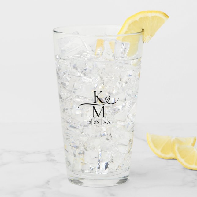 Love Calligraphy Initials Heart Black B&W ID940 Glass (Back Ice)