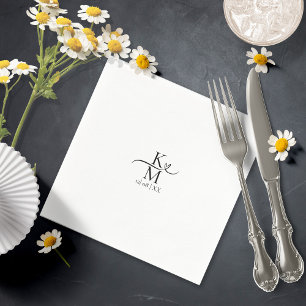 Love Calligraphy Initials Heart Black B&W ID940 Napkin
