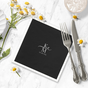 Love Calligraphy Initials Heart White B&W ID940 Napkin