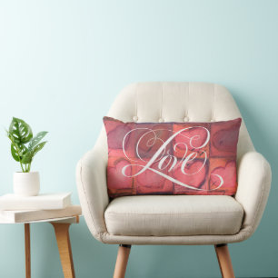 LOVE Calligraphy Pink Fancy Script Lettering Lumbar Cushion