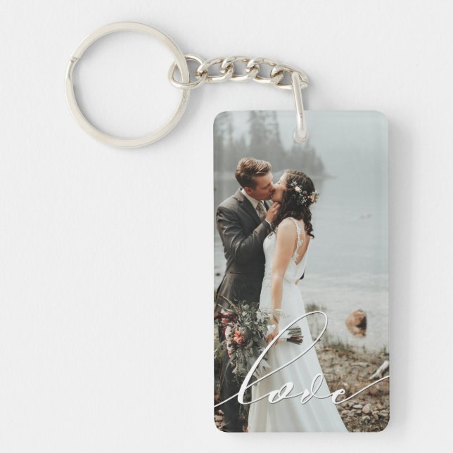 LOVE CALLIGRAPHY Script Typography Wedding Overlay Key Ring (Front)