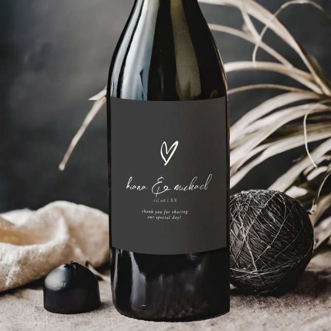 Love Calligraphy Thank You Heart White B&W ID940 Wine Label (Creator Uploaded)