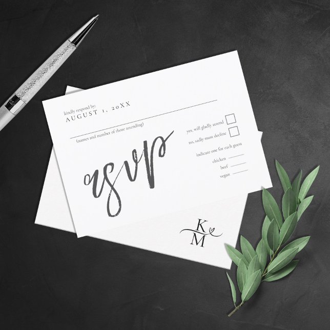 Love Calligraphy Wedding B&W ID940 RSVP Card (Creator Uploaded)