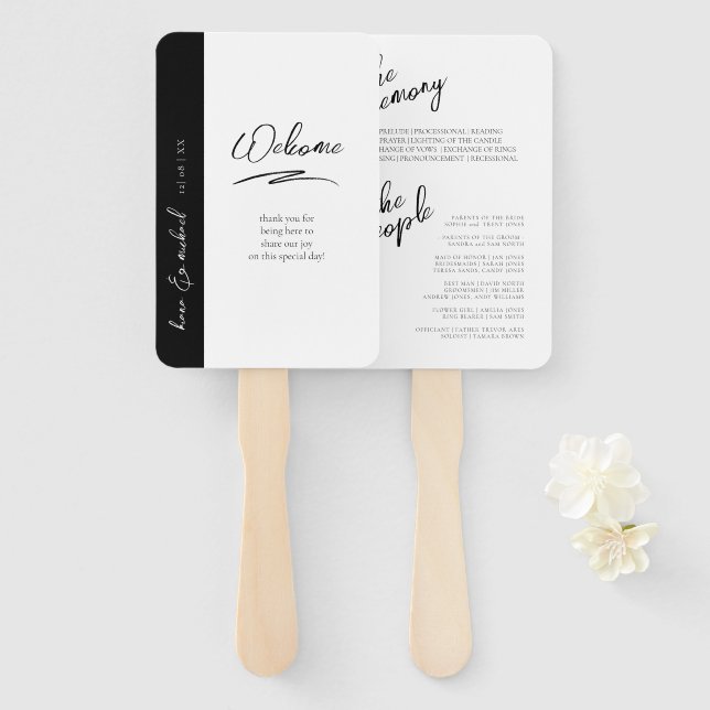 Love Calligraphy Wedding Ceremony B&W ID940 Hand Fan (Front and Back)