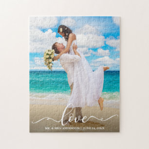 Love Calligraphy Wedding Photo Jigsaw Puzzle