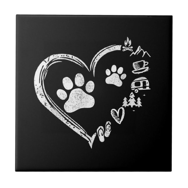 Love Camping Dog Paw Print Heart Flip Flops Coffee Ceramic Tile (Front)