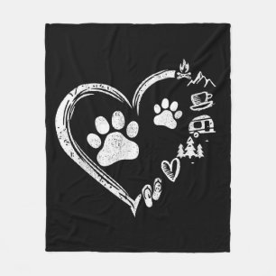Love Camping Dog Paw Print Heart Flip Flops Coffee Fleece Blanket