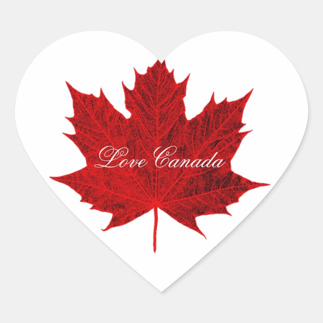 Love Canada-Red Canadian Maple Leaf Heart Sticker (Front)