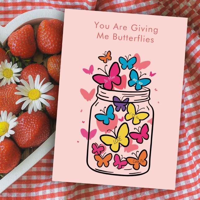 Love Candy Butterfly Messages Mason Jar Valentine Holiday Card (Creator Uploaded)
