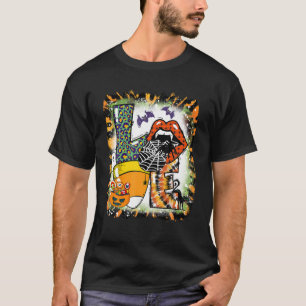 Love Candy Corn Spiderweb Bat Pumpkin Lips Hallowe T-Shirt