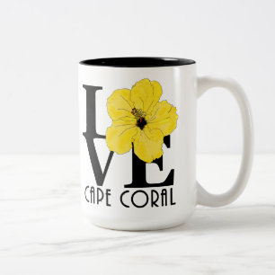 LOVE Cape Coral 15oz Yellow Hibiscus Two-Tone Coffee Mug