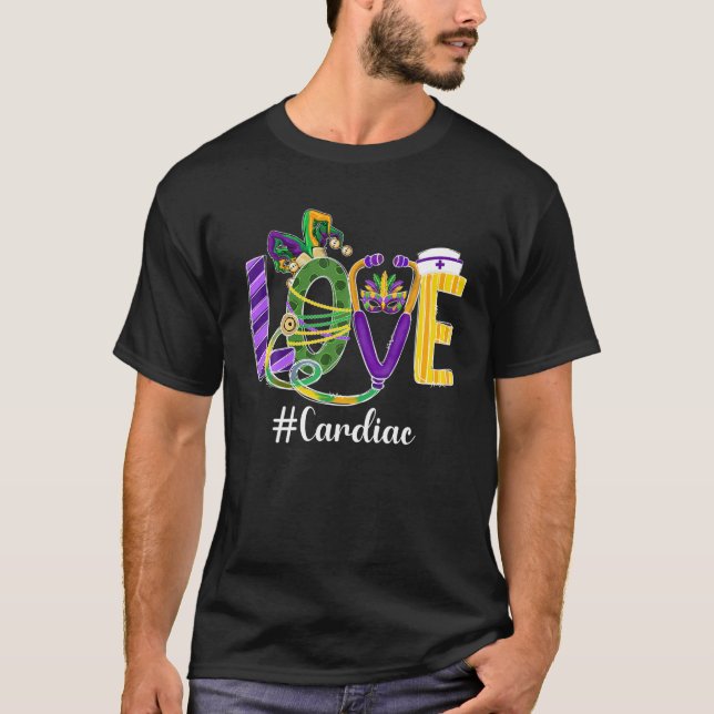 LOVE Cardiac Nurse Leopard Mardi Gras Festival Cos T-Shirt (Front)