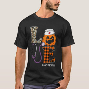 Love Cardiac Nurse Leopard Pumpkin Halloween Nurse T-Shirt