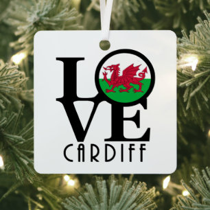 LOVE Cardiff Wales Metal Tree Decoration