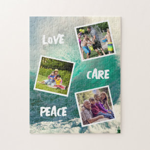 Love Care Peace   Family Photo Collage   Ocean Jigsaw Puzzle