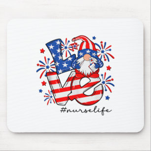 Love Caregiver Life Nurse Gnome American Flag 4th  Mouse Pad