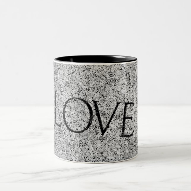 "Love" Carved Stone Two-Tone Coffee Mug (Center)