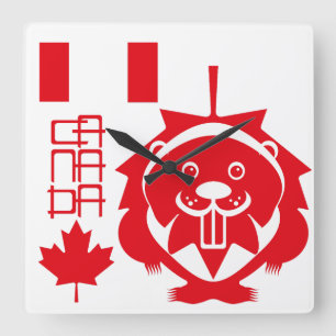 LOVE Castor/ Maple Flag Canada by Masanser Square Wall Clock