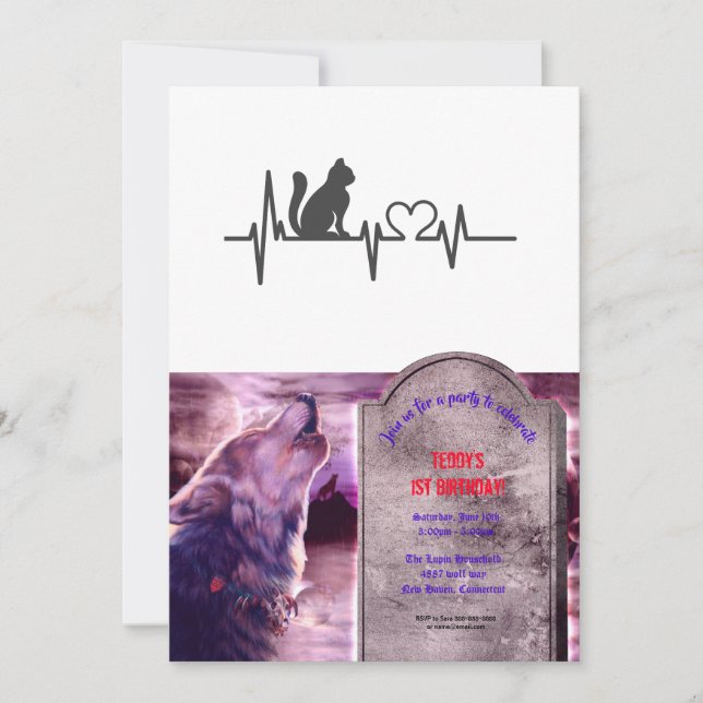 Love cat cardiogram - Choose background colour Invitation (Front)