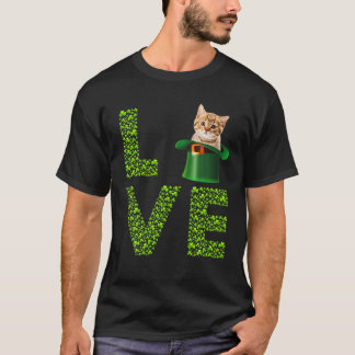 Love Cat Leprechaun Lover Irish Shamrock St Patric T-Shirt