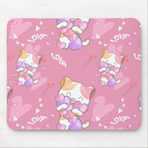 Love Cat Pattern Colourful Pets Animals Mouse Pad