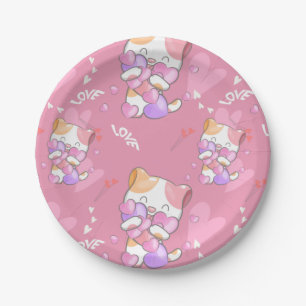 Love Cat Pattern Colourful Pets Animals Paper Plate