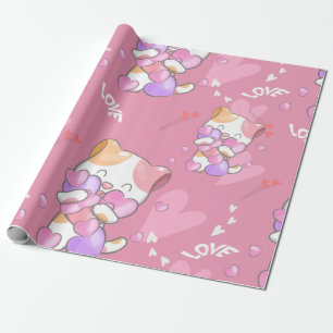 Love Cat Pattern Colourful Pets Animals  Wrapping Paper