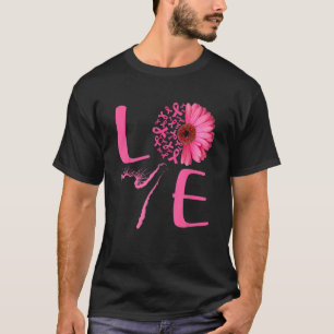 Love Cat Pink Ribbon Daisy Flower Breast Cancer Aw T-Shirt
