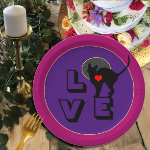 LOVE Cats & Black Cat with Red Heart /Animals Pape Paper Plate