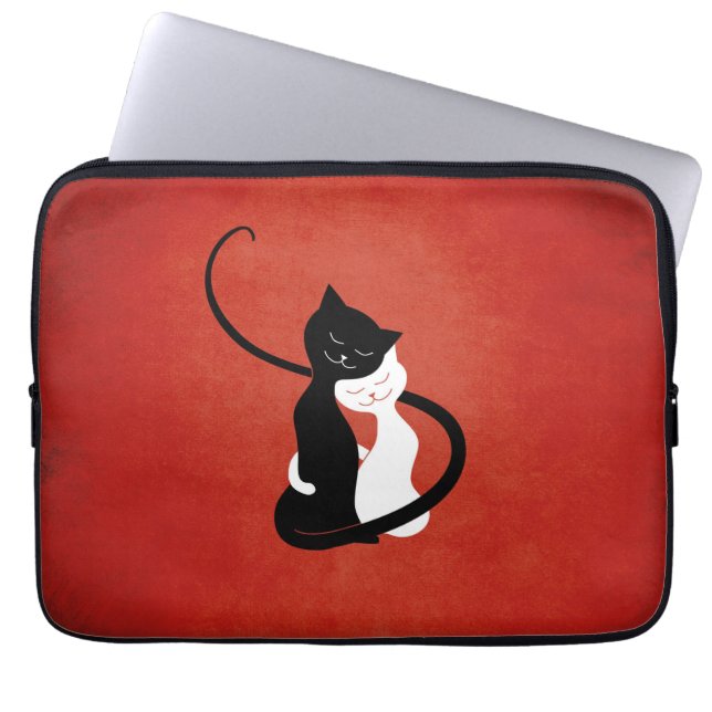 Love Cats Cute Red Laptop Sleeve (Front)