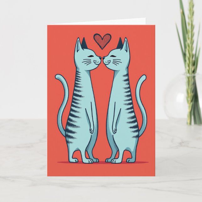 Love Cats Kissing Heart Card (Front)