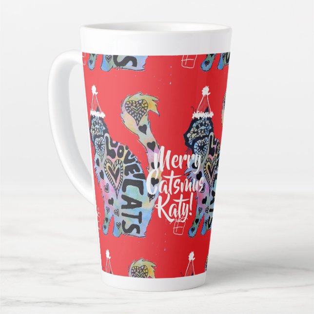 Love Cats Merry Catsmus Christmas Latte Mug (Left Angle)