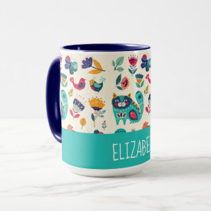 Love Cats Scandinavian Folk Art Girls Decor NAMED Mug
