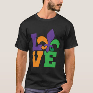 LOVE Celebrating Mardi Gras Parade Mask Beads T-Shirt