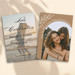 love celebration, boho arch 2 photos wedding  invitation