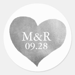 love celebration personalised grey heart classic round sticker