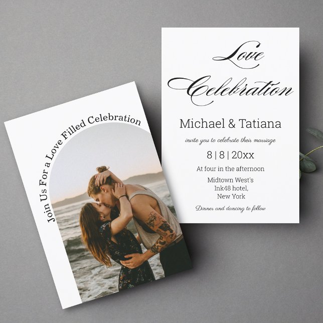 love celebration, simple script arch photo wedding invitation (Creator Uploaded)