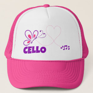 Love Cello Pink Purple Butterfly Heart Trucker Hat