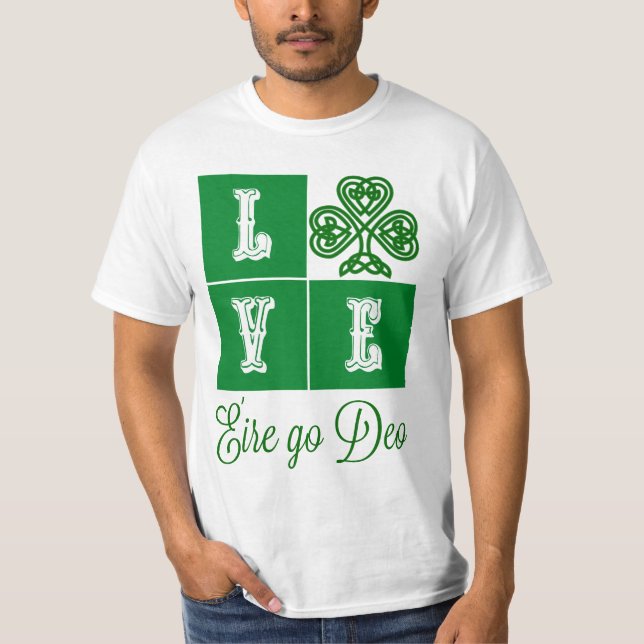 Love Celtic Shamrock Hearts Ireland Motto T-Shirt (Front)