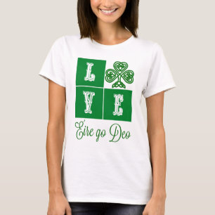 Love Celtic Shamrock Hearts Ireland Motto T-Shirt