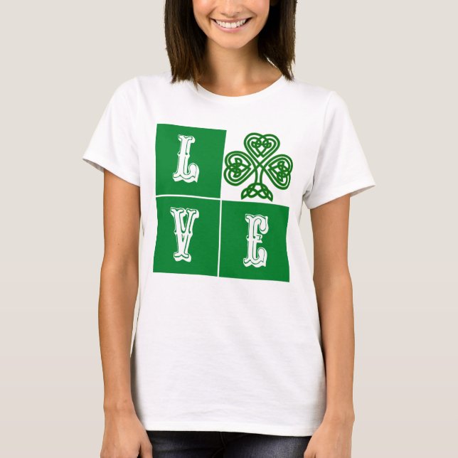 Love Celtic Shamrock Hearts T-Shirt (Front)